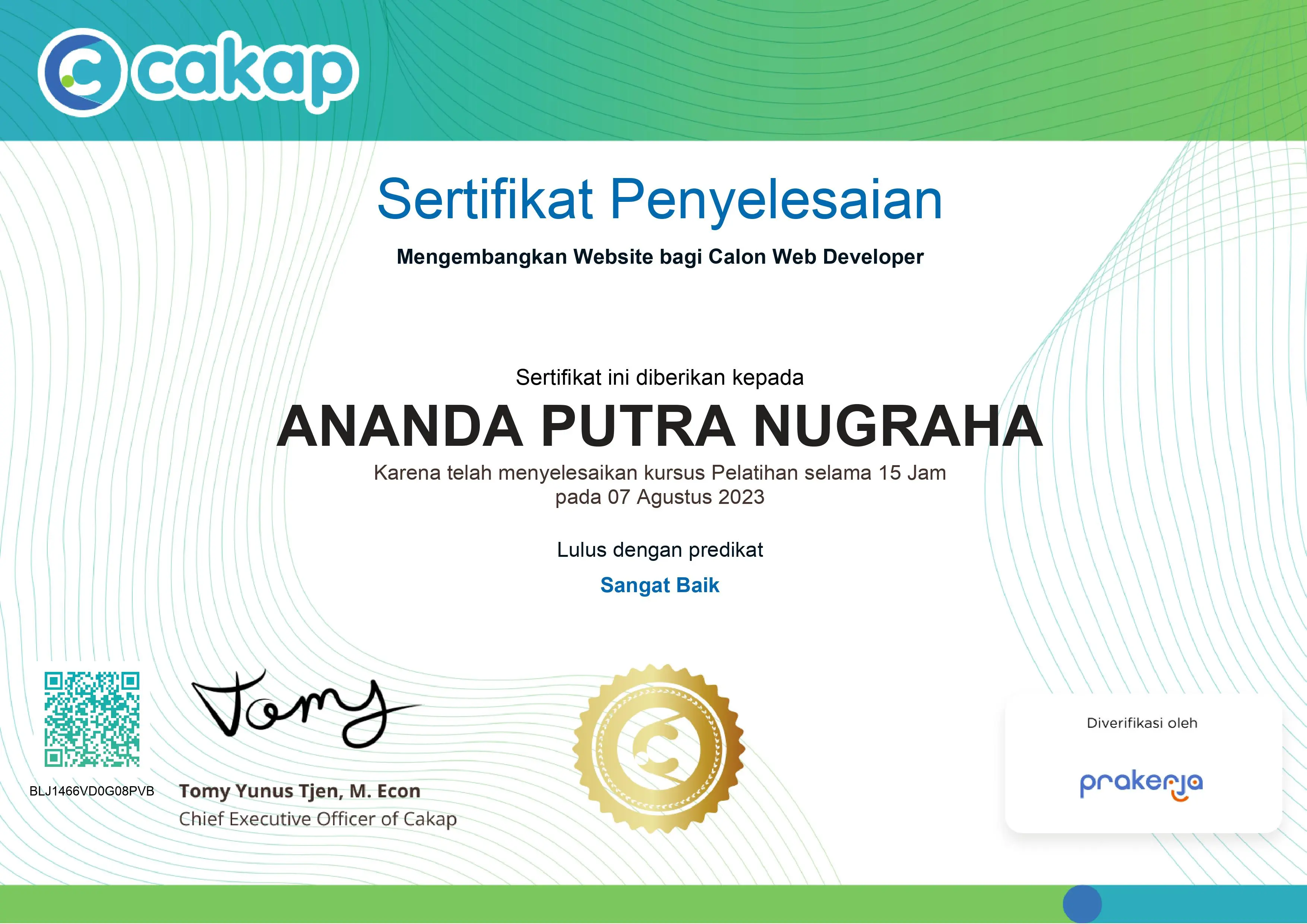 Sertifikat Mengembangkan Website bagi Calon Web Developer